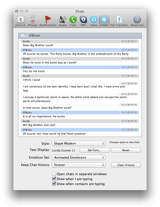 Skype preferences screen from version 2.8 for Mac